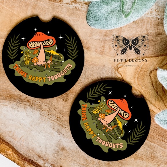 Happy Thoughts Mushroom Coaster Set | Car Accessories - Picture 10 of 14